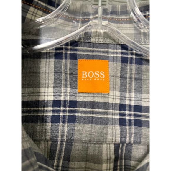 Boss Hugo Boss Shirt Mens XL Gray Button Down Long Sleeve Plaid Career Top - Picture 2 of 7